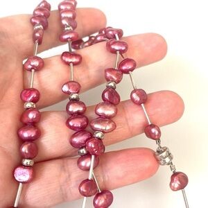 925 Necklace Dyed Pink Fresh Water Pearls